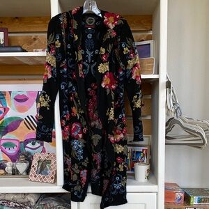 Johnny Was Black Cardigan with Blue Embroidery